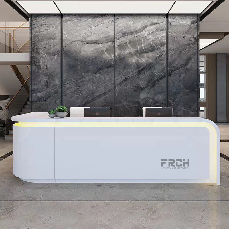 l shaped white modern office reception desk