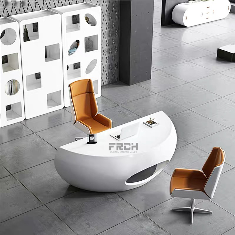 white luxury cool curved executive office desk