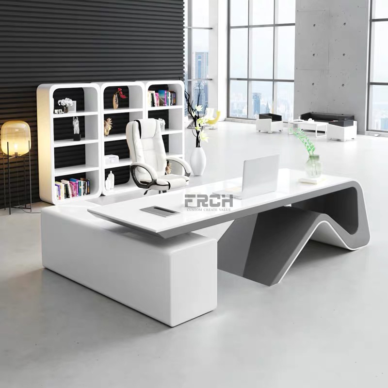 Custom wood large gray modern office table