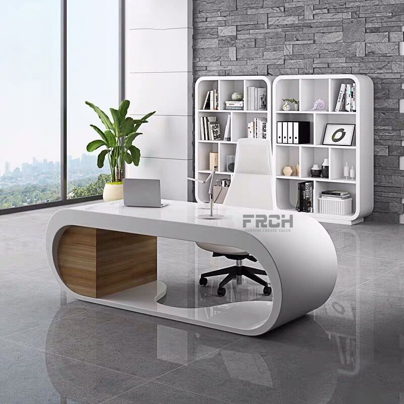 white furniture l shape curve executive office desk